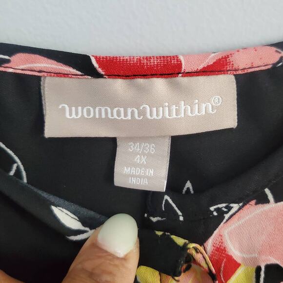 Woman Within Sleeveless Floral Button Down Shirt Top 4X - Picture 6 of 8